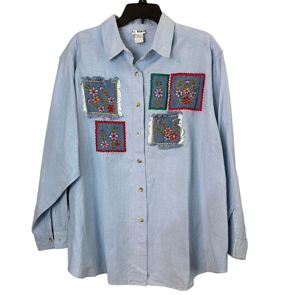 Vintage Patchwork Blue Button-Downshirt Size 22w - image 1